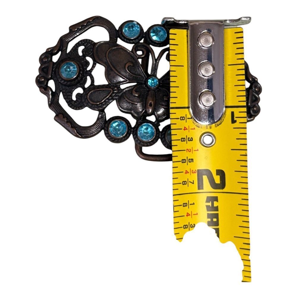 Women's Blue Rhinestone Butterfly Belt Buckle Gun Metal Western Small - Picture 4 of 4